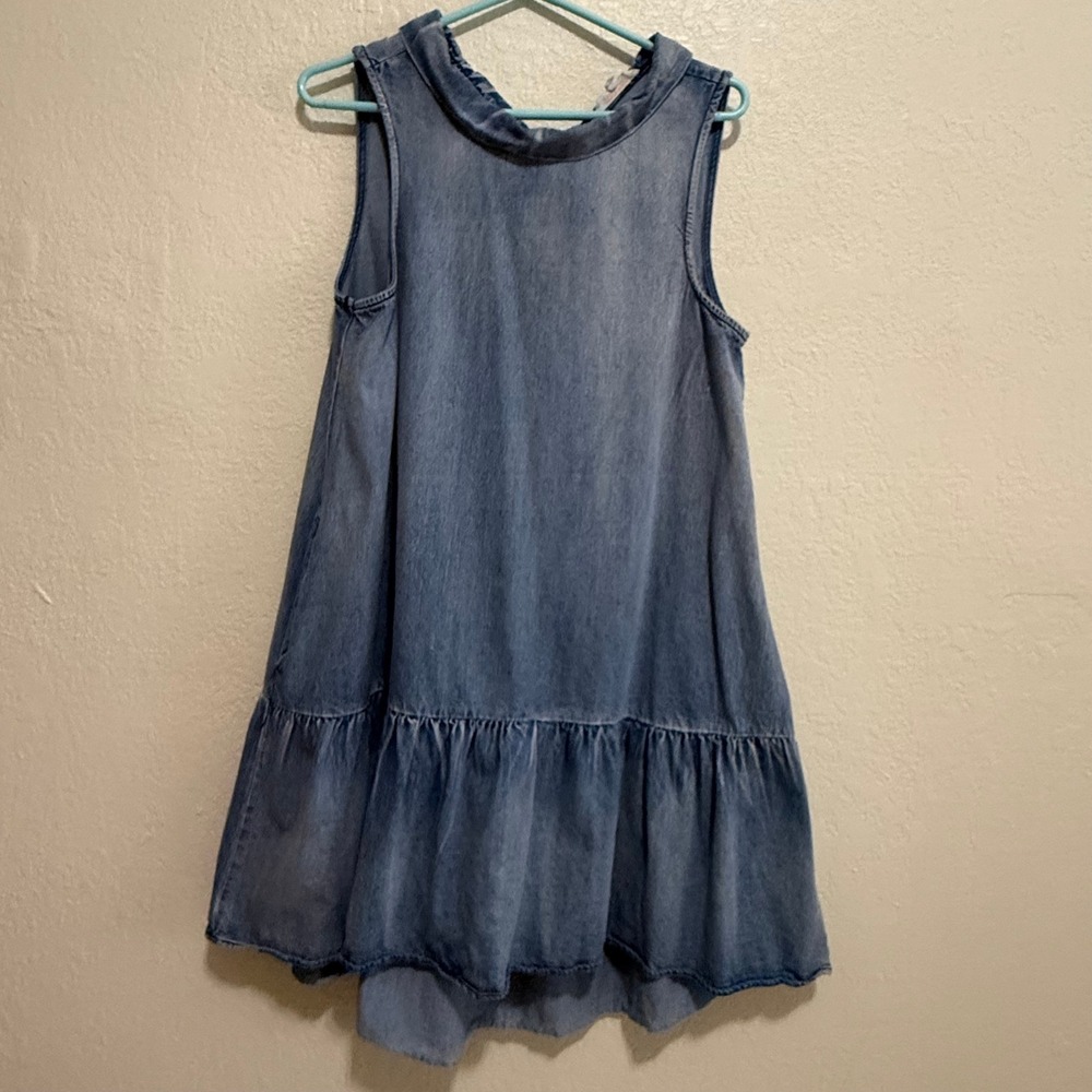 MAZIK‎ Womens Denim Dress Ruffle Tiered Back Bow Sleeveless Casual Size M